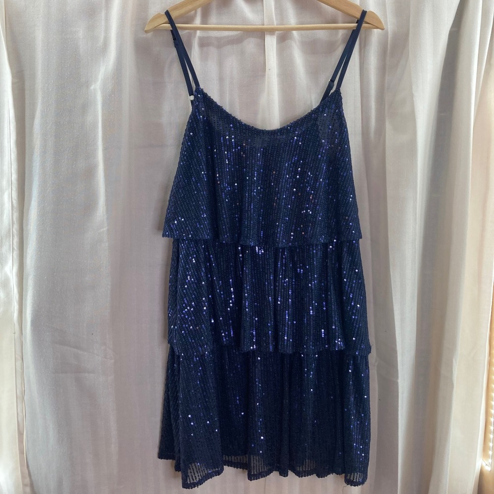 Elegant Navy Blue Sequin Mini Dress